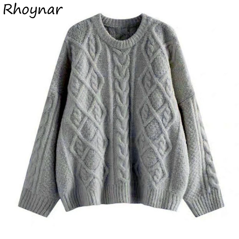 

O-neck Sweater Pullovers Women Knitwear Loose Cozy Korean Clothes Fashion Simply Vintage Pull Femme Inside Basic All-match Teens