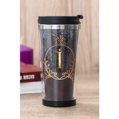 Gift Shop İ Letter Gold Pattern Thermos Cup