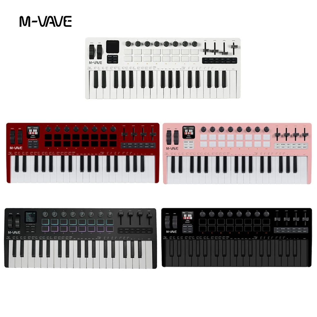 

M-VAVE SMK-37 PRO 37-Key MIDI Controller Portable Built-in Synthesizer Keyboard Digital 16 RGB Pads 8 Knobs Audio Accessories
