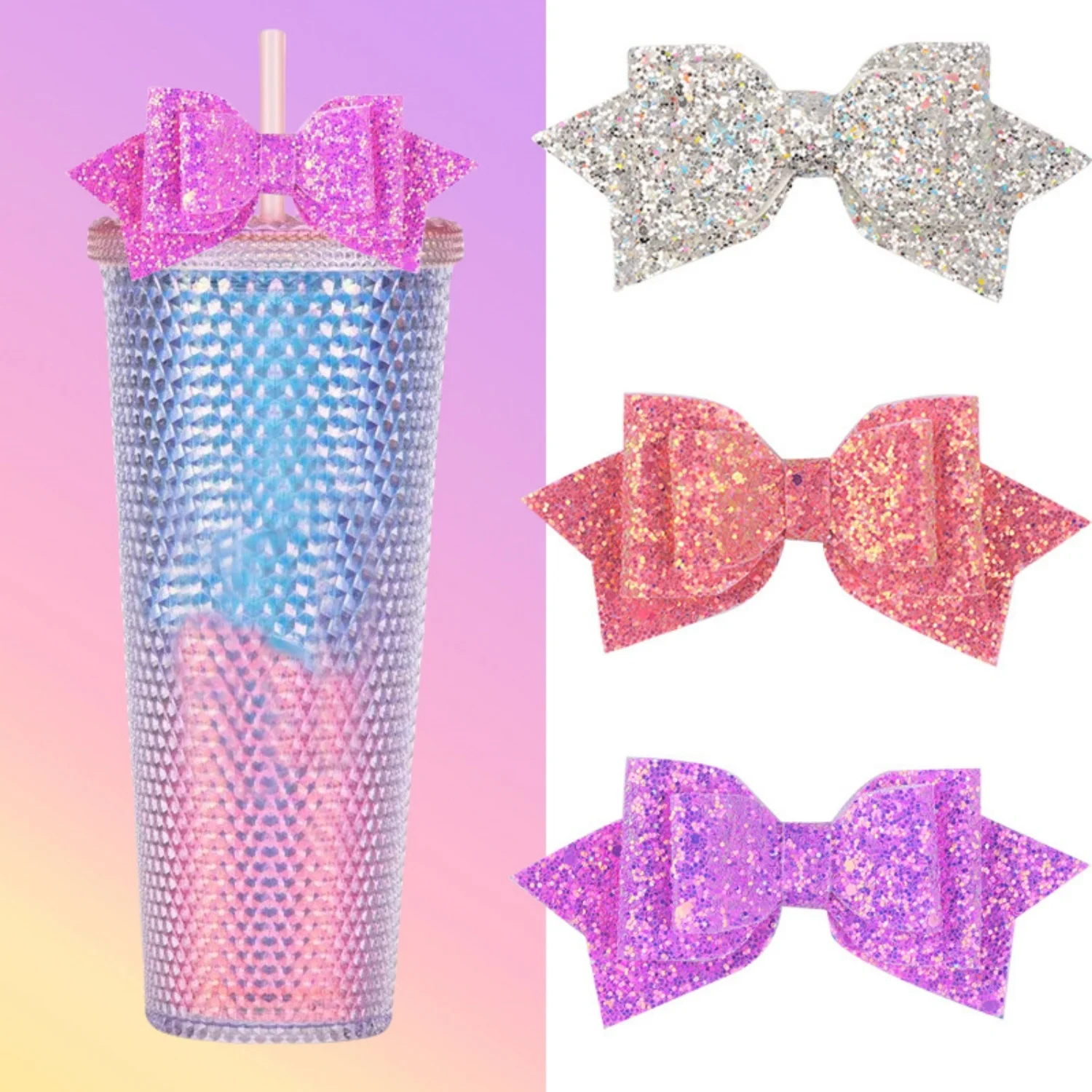 

Соломенный топпер с бантом для современного стакана Stanley, соломенный декор с бантом - блестки для аксессуаров для чашек Стэнли