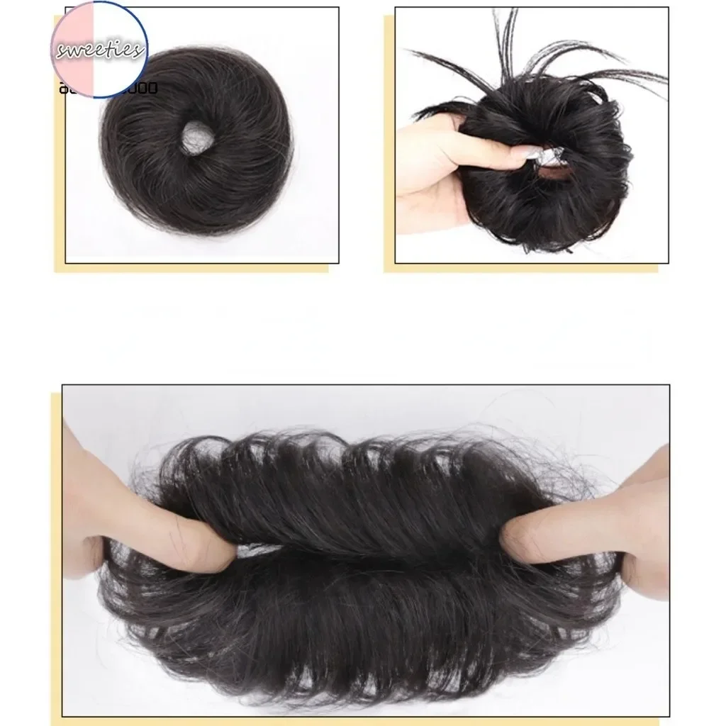 Meatball Head Synthetic Wig Fluffy Flower Bud Hair Circle Coiled Natural Look Hairpiece for Women Girls Vintage Styling Accessor