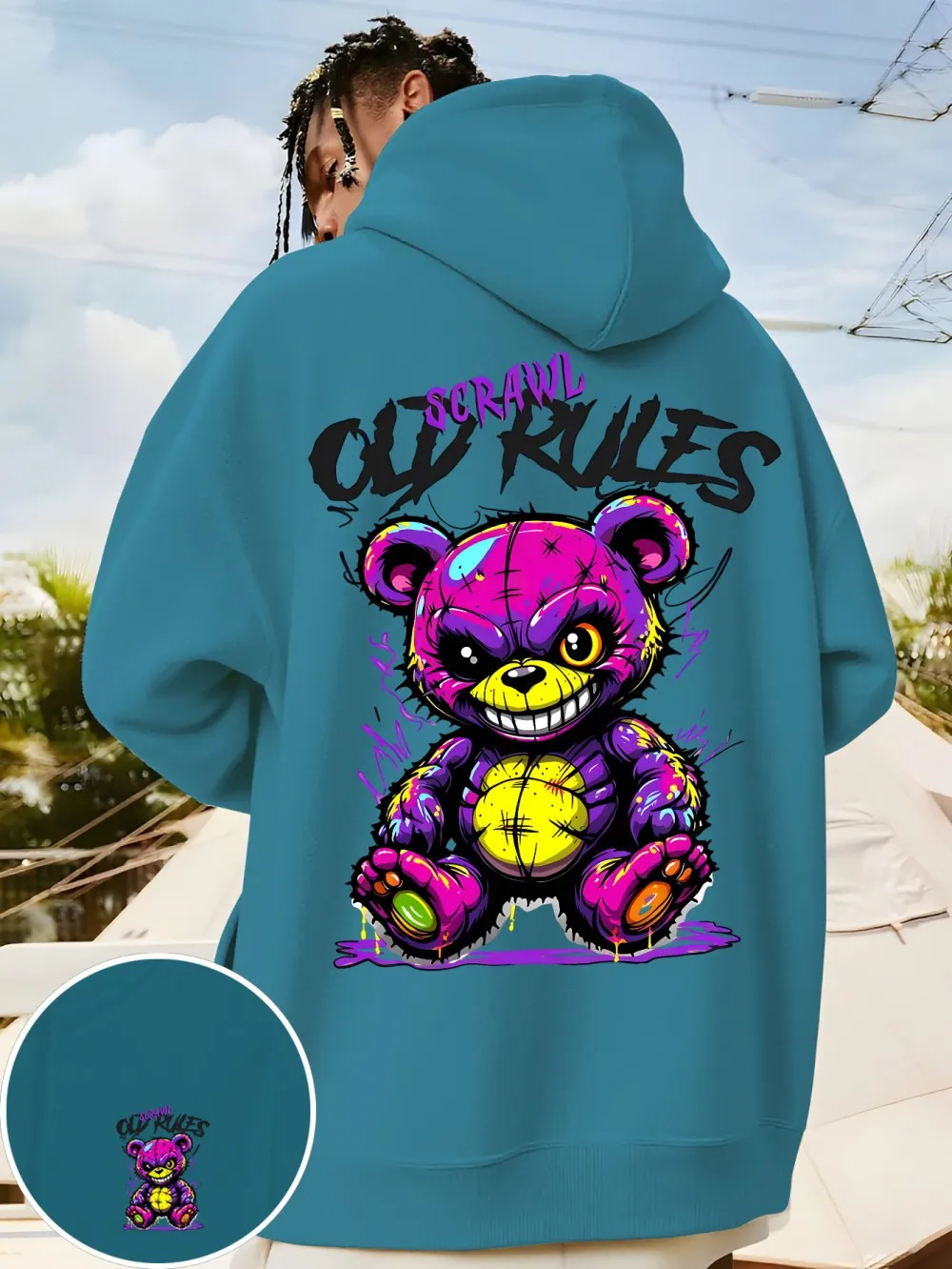 Neuer Herbst-Hoodie für Herren im europäischen und amerikanischen Stil mit Horror-Bären-Buchstaben-Print, bequem, weich, für Outdoor und Streetwear – Detail 5