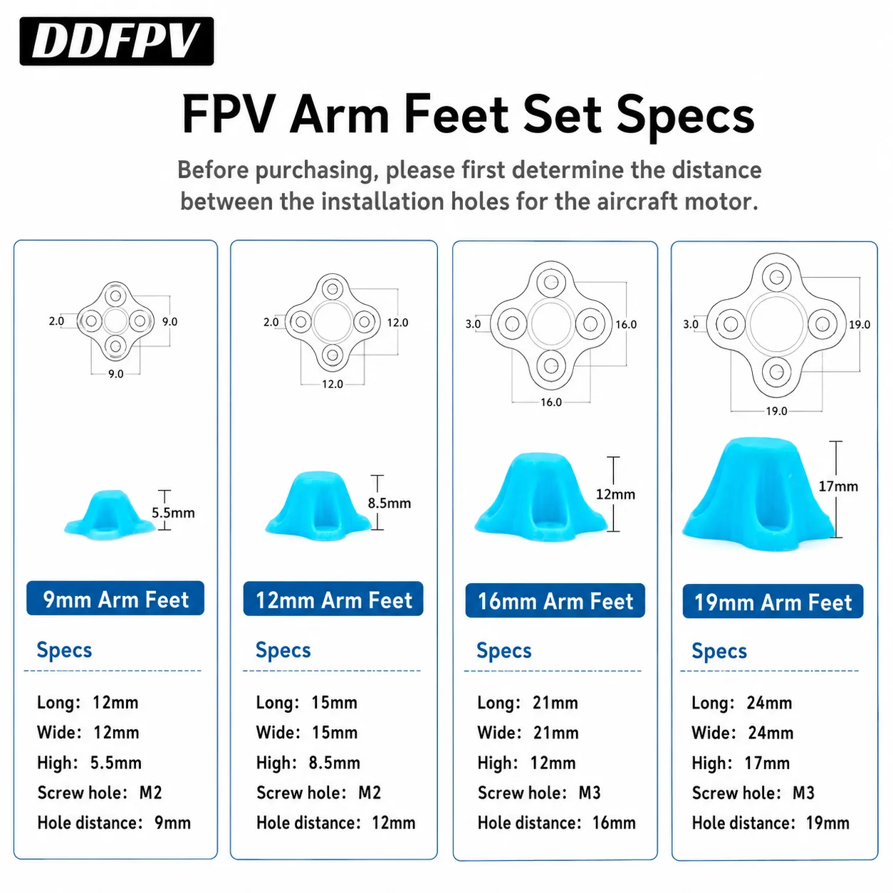 2 Set DIY FPV Arm Feet Set TPU Arm Protection Landing Foot M2 M3 Screw Hole Built For 2/3/4/5/6/7 inch FPV Drone
