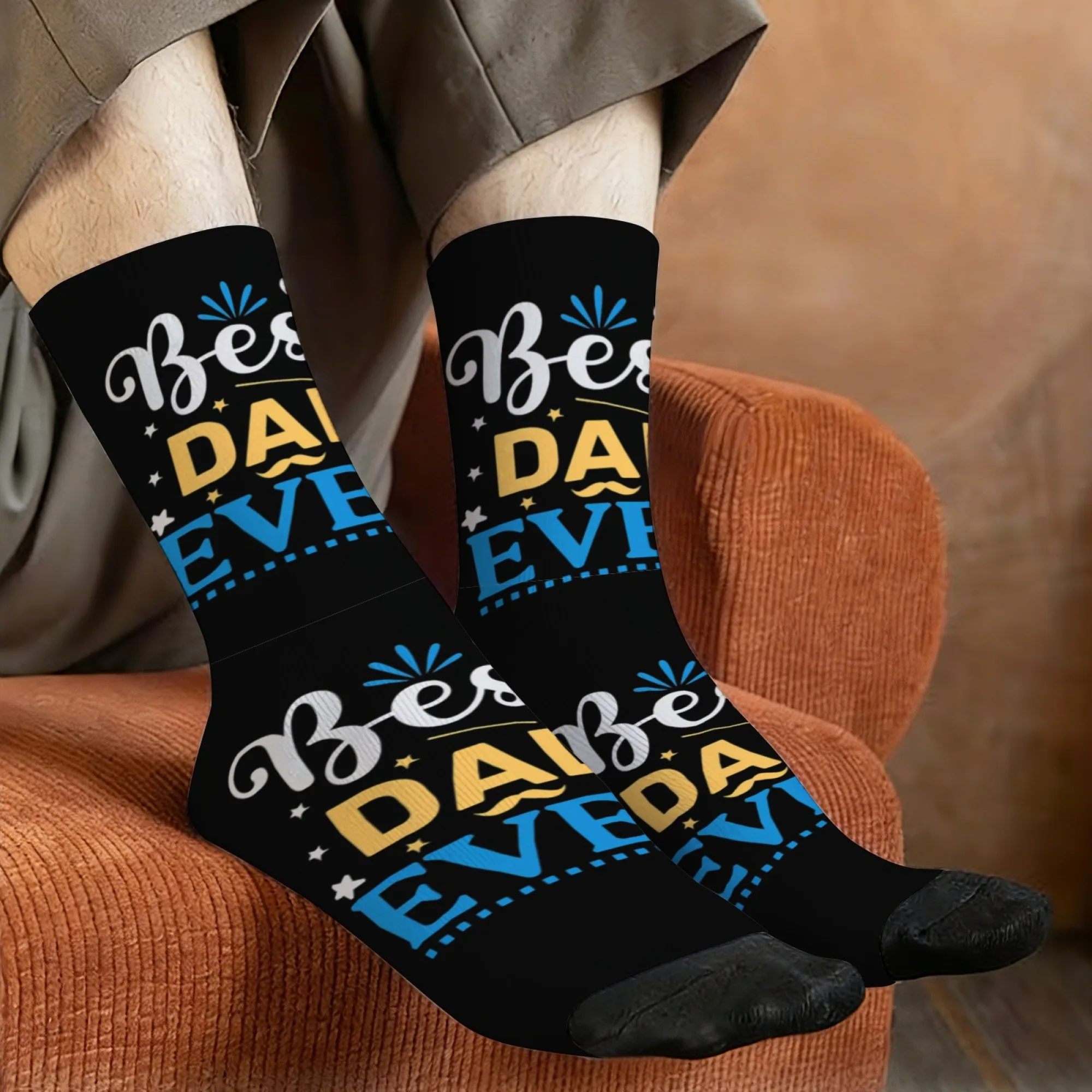 

Носки до середины икры с черным принтом на тему Дня отца, украшенные усами и звездами, изысканные, теплые, идеальный подарок на День отца