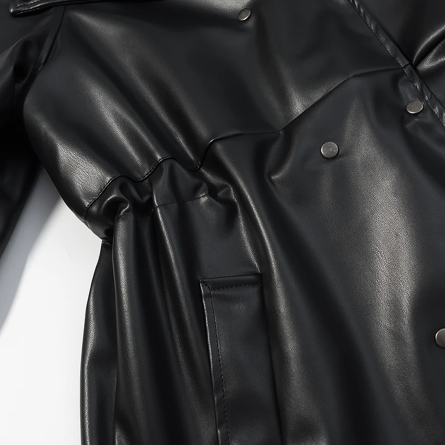 2025 Schwarze mittellange Lederjacke, elegant, modisch, neuer Stil, bequem, Bürokleidung, lässig, vielseitig, Vintage, sexy O