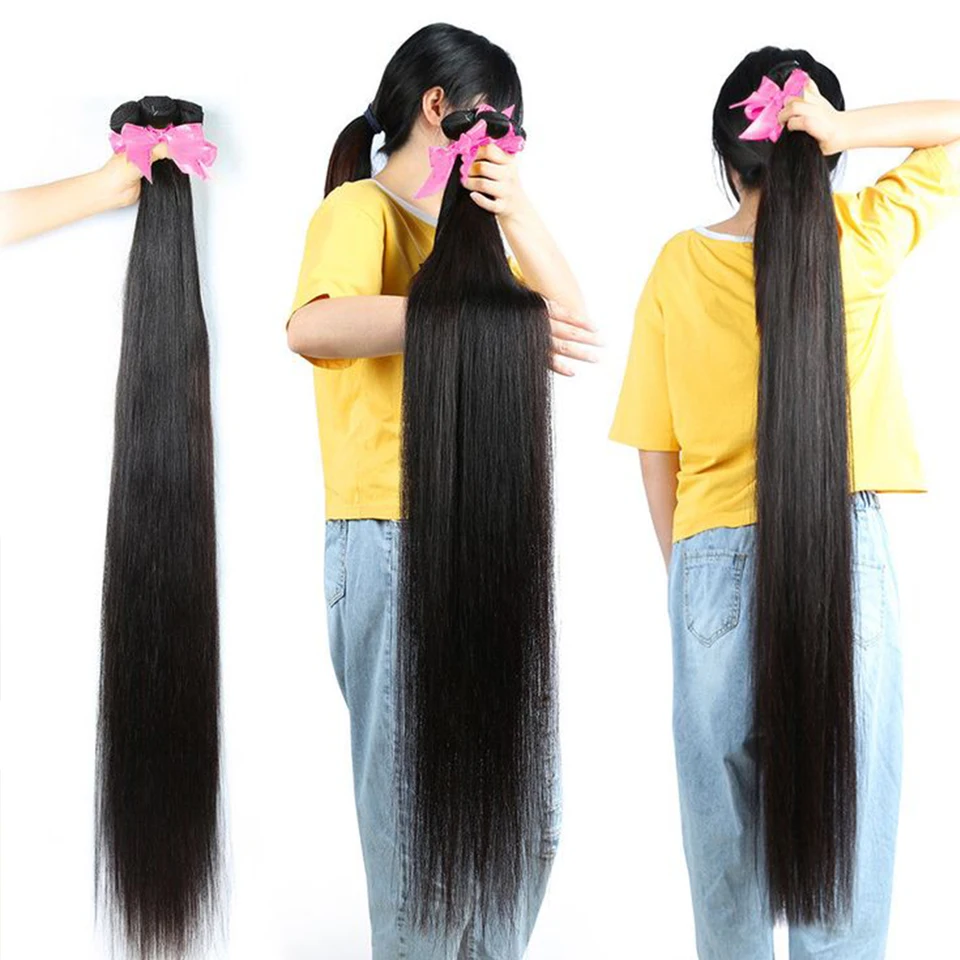 MISSANNA 34 36 38 40 Trenzas de Cabello Liso Cabello Humano Brasileño para Coser, Extensiones de Cabello Natural 6