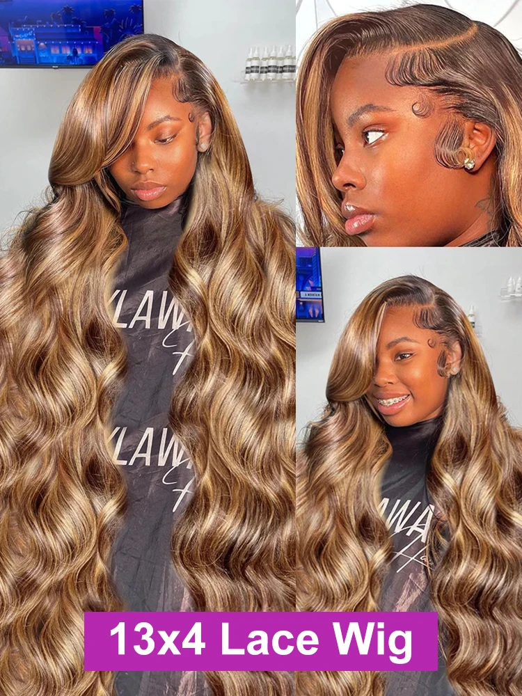 40 42Inch Highlight Body Wave 13x4 13x6 Hd Lace Frontal Wig Brazilian Ombre Color Water Wave Human Hair Wig For Women Preplucked