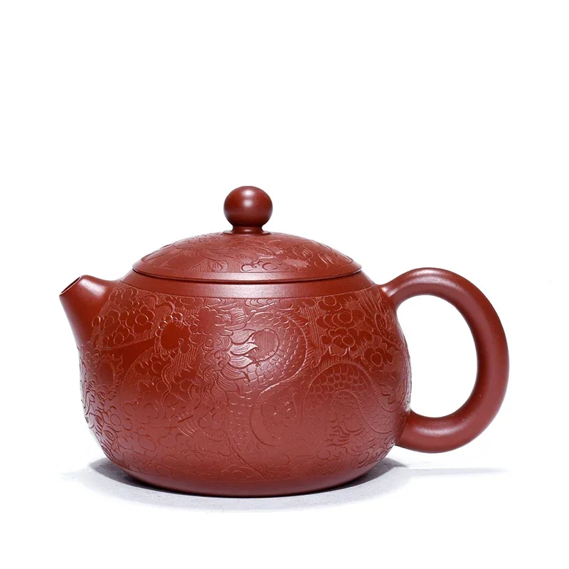 

1pc Hand-carved Purple Clay Teapot Handprint Dragon Pattern Raw Ore Dahongpao Kettle Yixing Famous Tea Pot Teaware Tea Ceremony