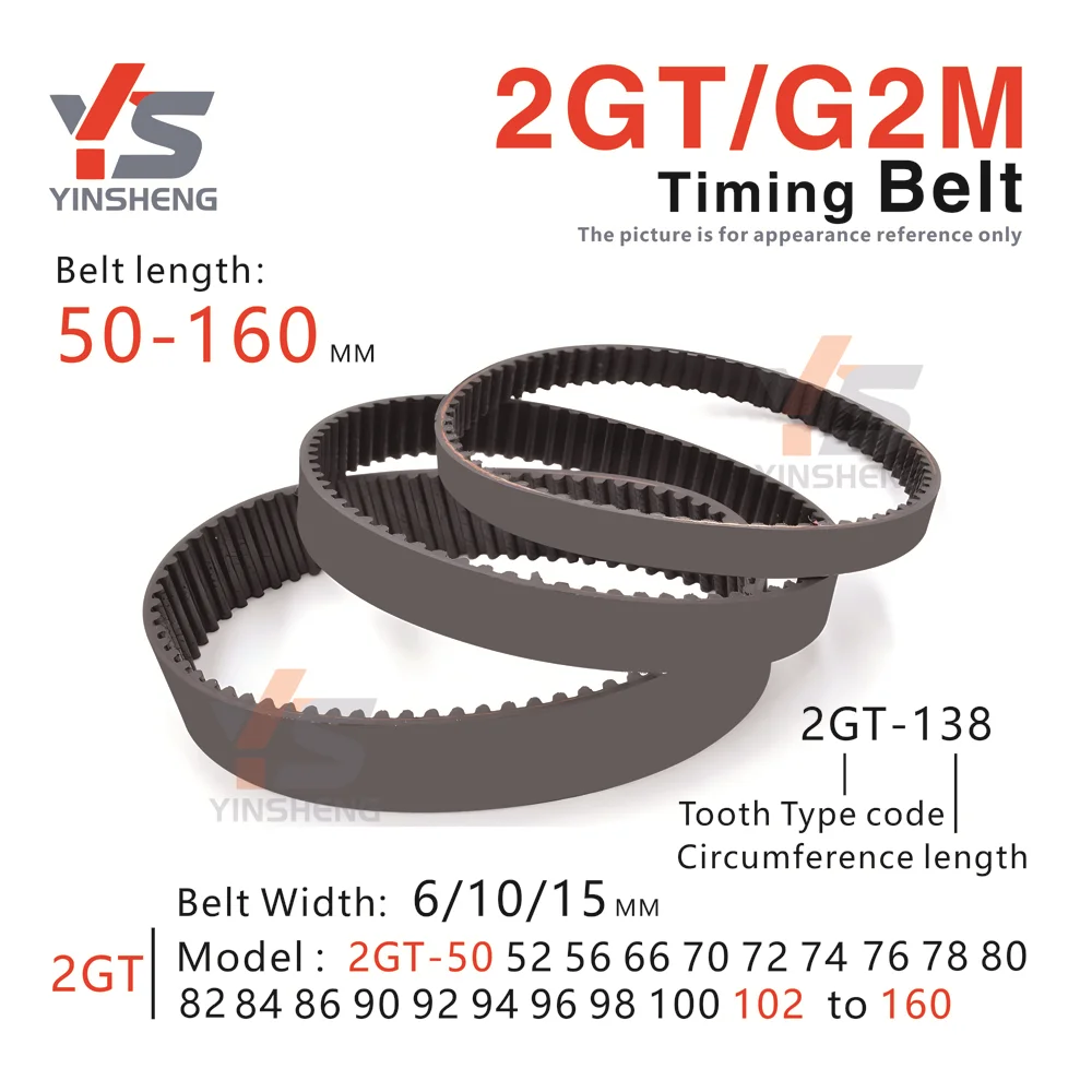 2GT Timing Belt 50-160mm for DIY CNC 3D Printers Compatible with Model Forms 50-2GT 52-2GT 56-2GT 66-2GT to 160-2GT G2M Toothed