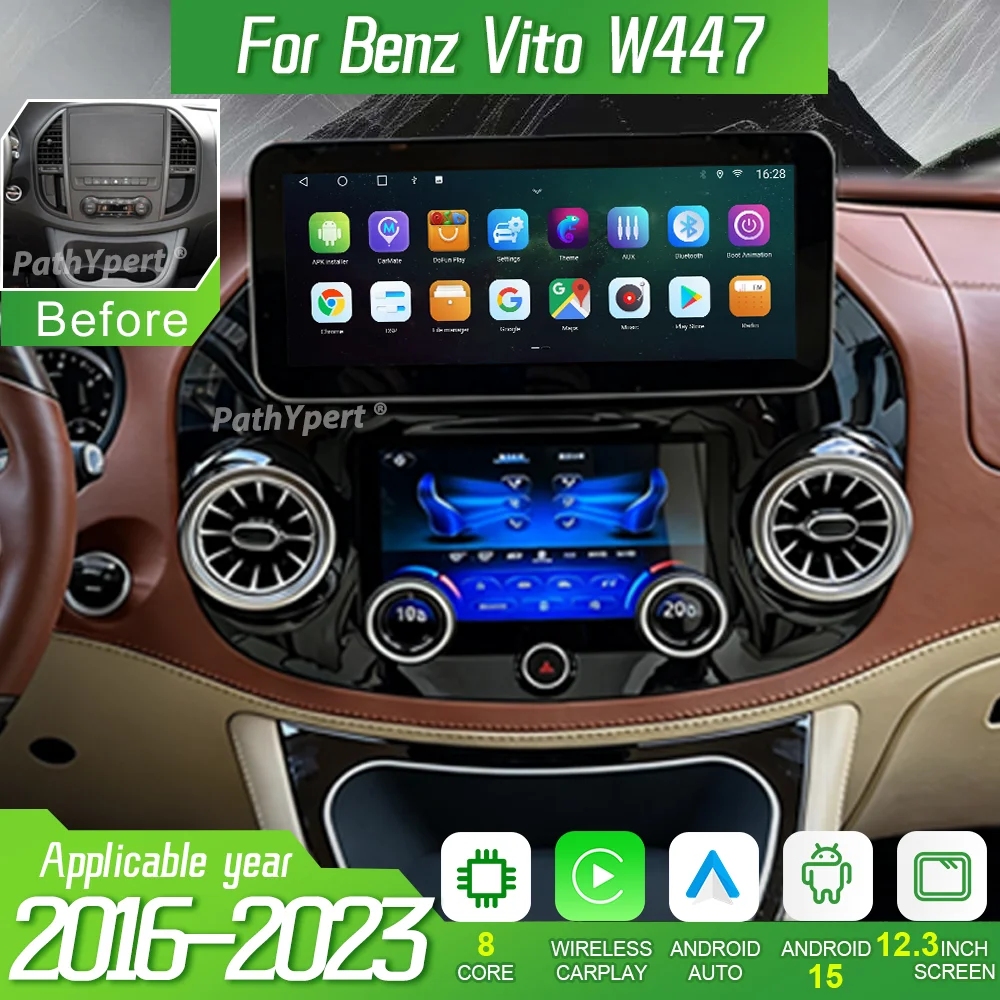 

New 12.3"Android15 Qualcomm 450 For Benz Vito W447 2016-2023 Car Radio Multimedia Player Wireless Charging+LCD A/C Control Panel