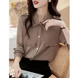 Chiffon Shirt Women's Long Sleeved Design Has a Niche and Drooping Feeling with a Western Style That Covers the Stomach The Top