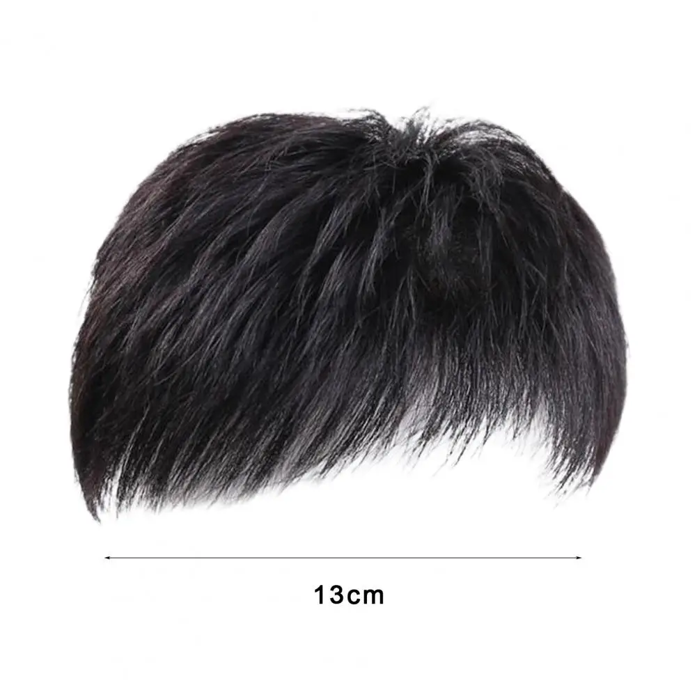Men Short Straight Hairpiece with Bangs BaldSpots Gray Hair Coverage High Temperature Fiber Male Black Synthetic Hair Wig