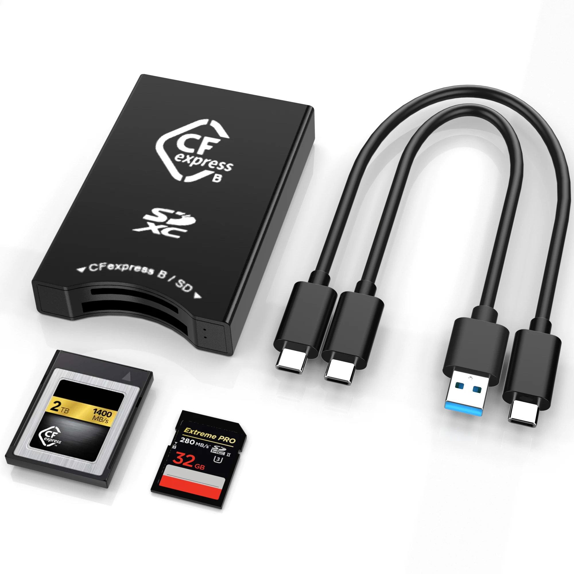 CFexpress Type B Card Reader USB 3.2 Gen-2 10Gbps, SD UHS-II Memory, Two Card Slots can Work Simultaneously for Windows/Android