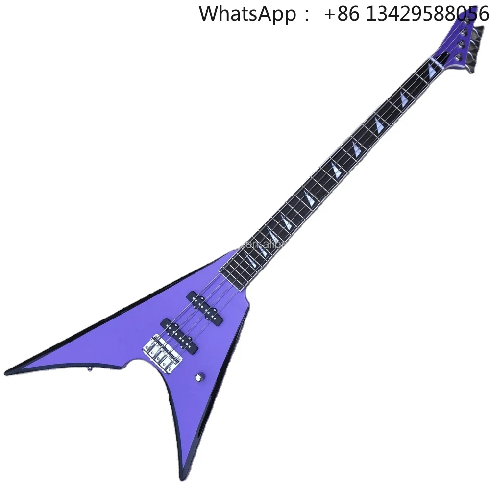 Flyoung Wholesale Electric Bass Guitar V Shape Electric Bass Purple 4 Strings Bass Guitar
