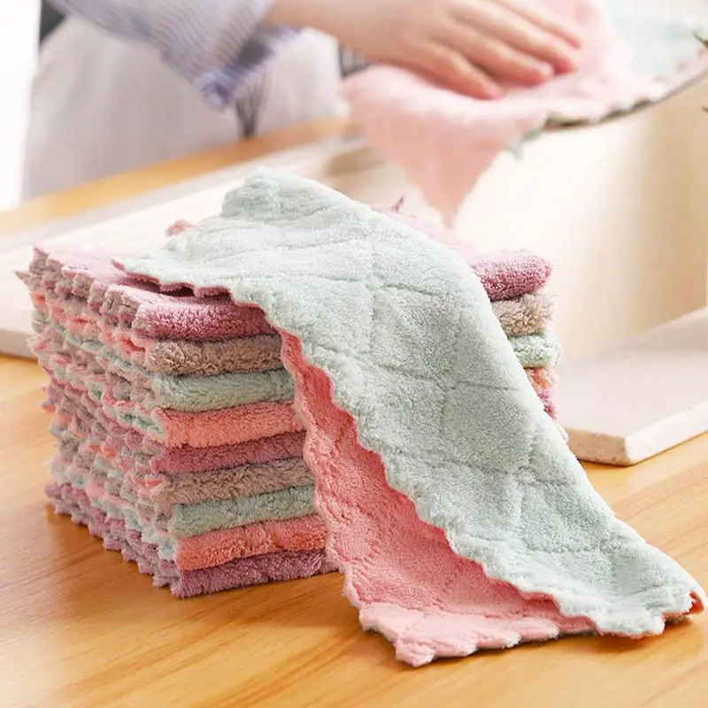 10PCS Multicolor Microfiber Dish Towels, Double-Sided Reusable Microfiber Cleaning Cloth for Kitchen Tableware, Window and Glass
