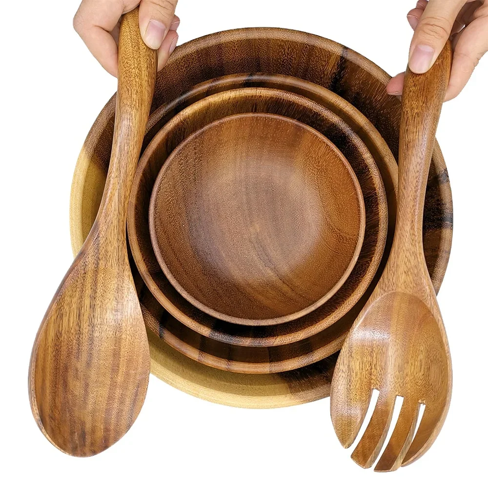 Salads for Christmas,Large Salad Wooden Bowl with Spoon and Fork for Fruits, Acacia Wood Salad Bowl with Servers Set