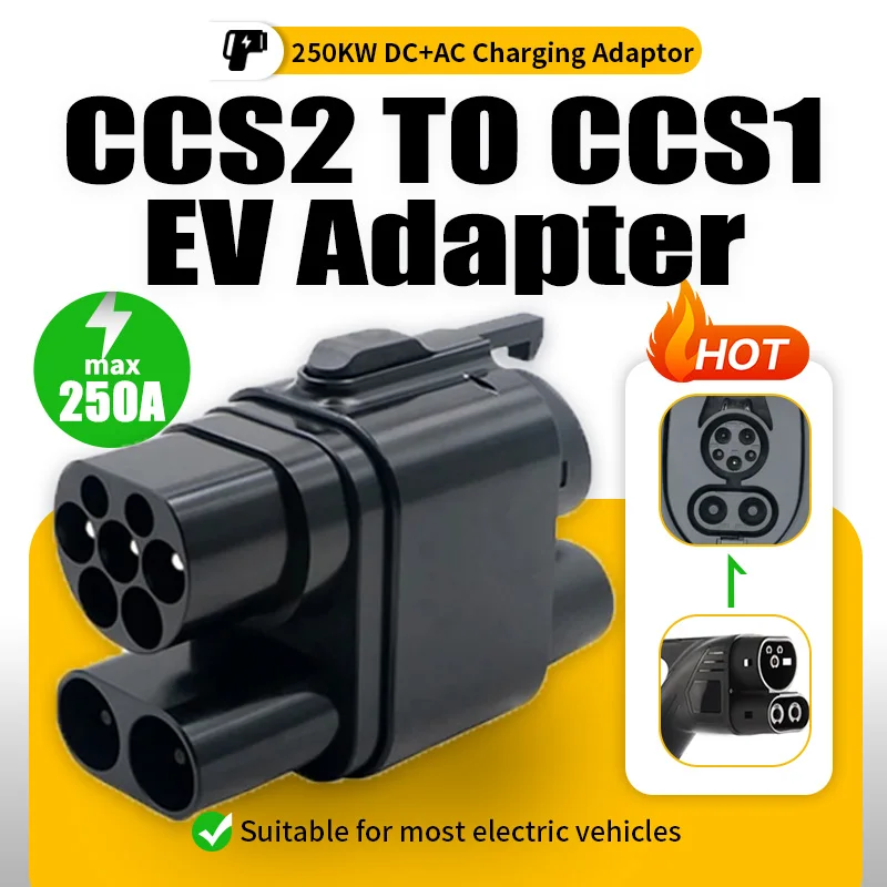 CCS2 to CCS1 EV Adapter 250A CCS Combo2 Charger to CCS Combo1 Electric Vehicle Charger Connector DC Fast Ev Charging Adaptor