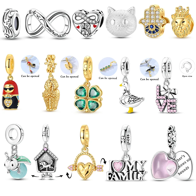 Original 925 Sterling Silver Charms Bead CZ Zircon Cat Lion 