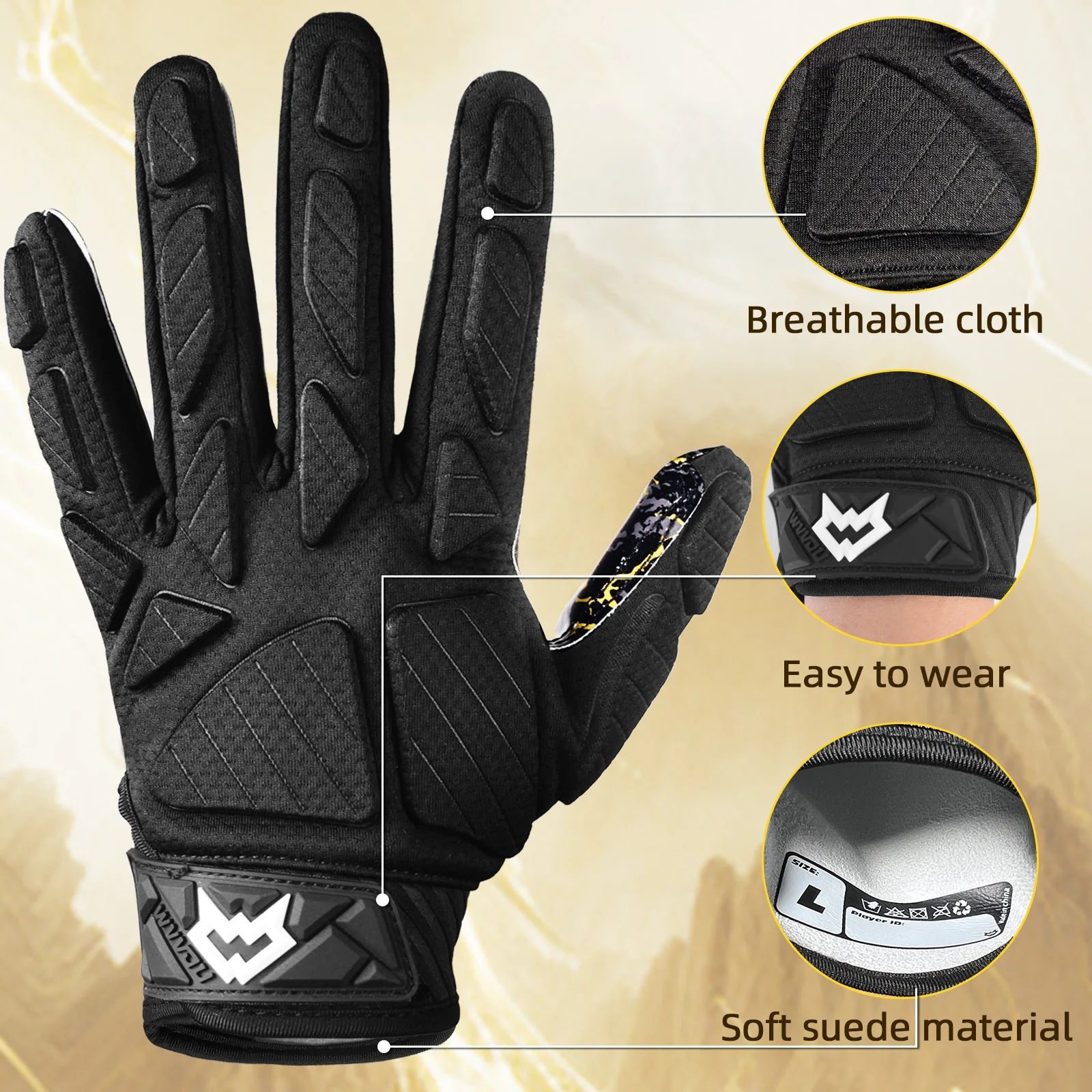 WVVOU Padded Football Gloves, Sticky Padded Receiver Gloves, Football Lineman Gloves