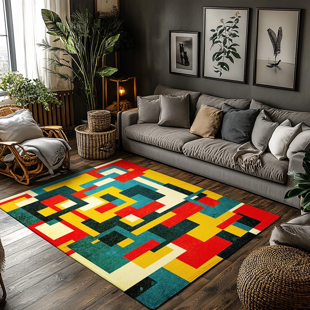 

Geometric Area Rug Modern Abstract Carpet Non-Slip Floor Mat Living Room Decor Home Accent Indoor Outdoor Washable Plush Rug