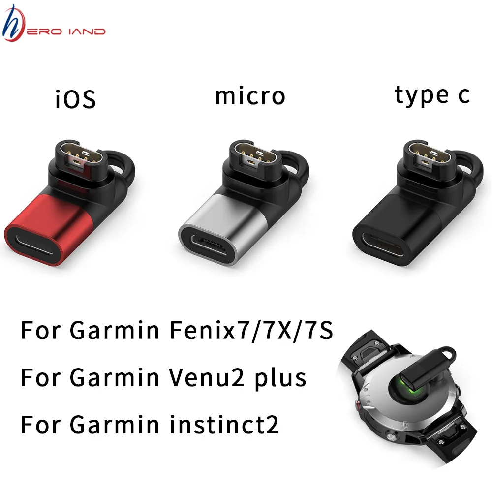 USB Micro/Type C/IOS to 4pin Charging Converter Adapter Charger Connector for Garmin Fenix 7/Venu2 plus/instinct 2 Smart Watch