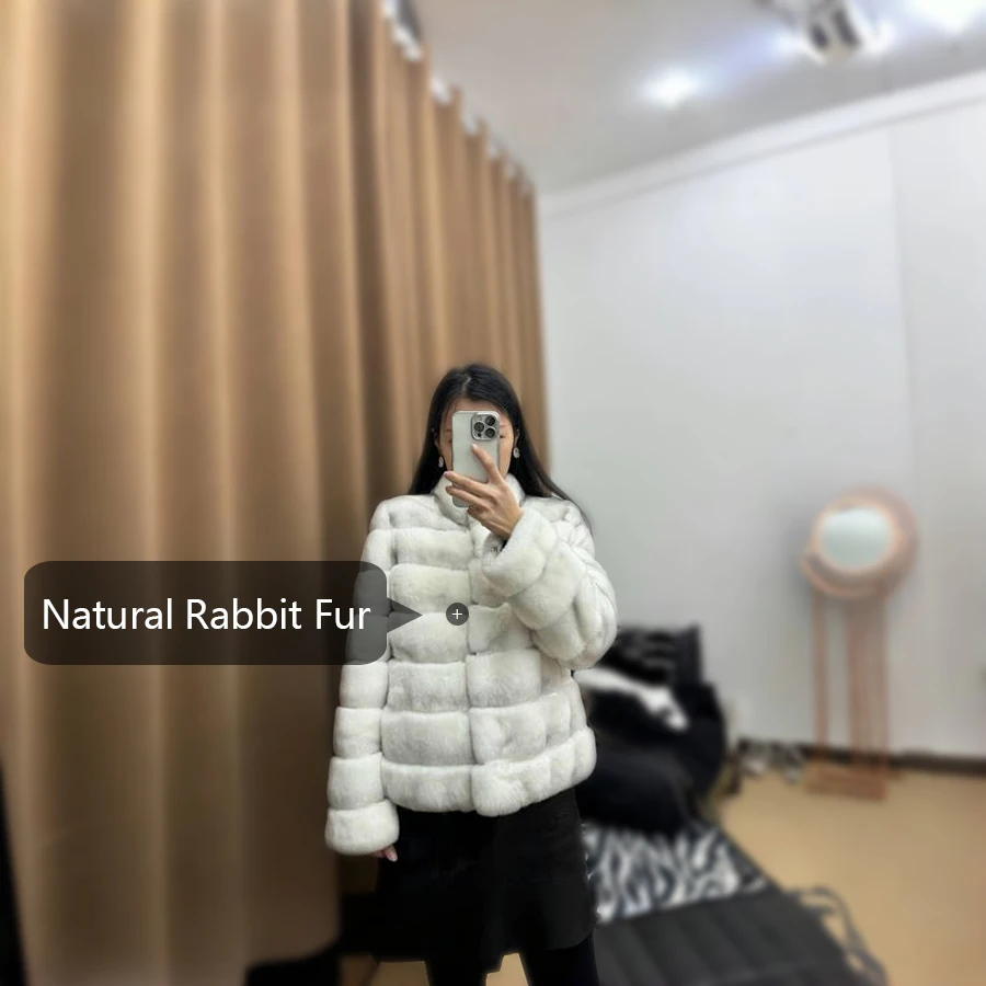 리얼 렉스 토끼털 자켓 하이 칼라 여성용 겨울 자켓 친칠라 색상 퍼 자켓 럭셔리 천연 가죽 자켓