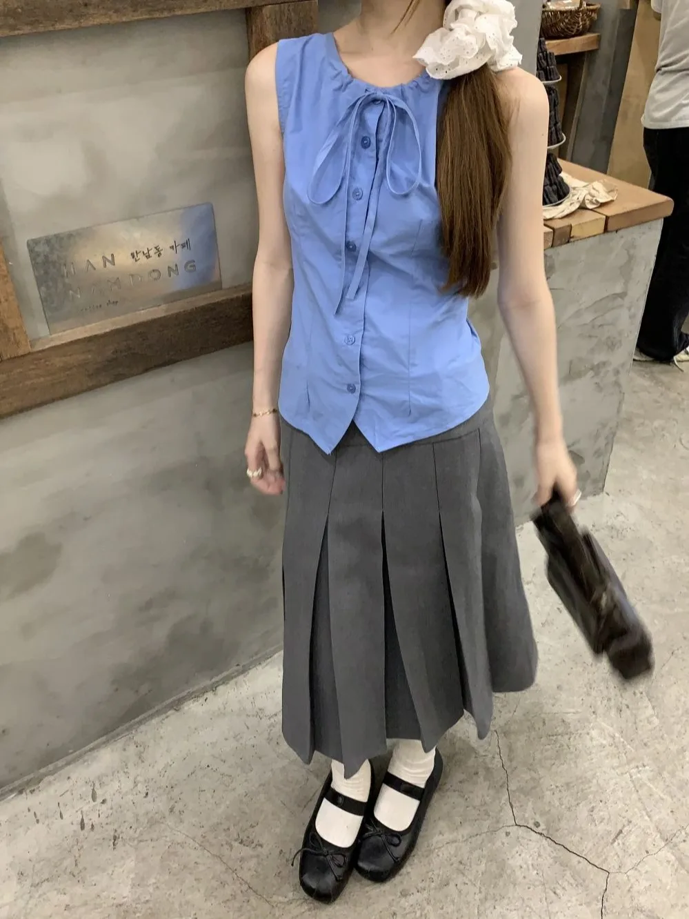 

Синий летний женский облегающий топ с поясом Vaion Sle Svel irt в Корейском стиле с прямым вырезом и пуговицами