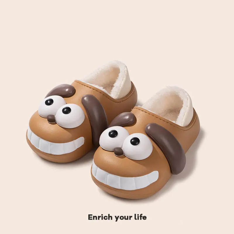 

Winter Cartoon Dog Woman Slippers EVA Plush Warm Female Man House Shoes Waterproof Bath Soft Cute Animal Women Slippers
