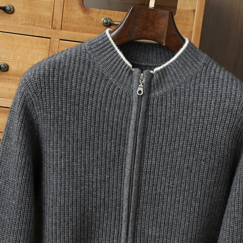 

Hot-Selling Men's 100% Cashmere Thick Zip Cardigan Comfortable Warm Sweater Autumn Winter Fashion Classic Knit Jackets Tops