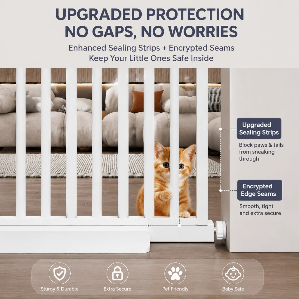 Cat-Proof Indoor Pet Fence with Auto-Closing Gate, Adjustable Barrier for Cats and Small Dogs