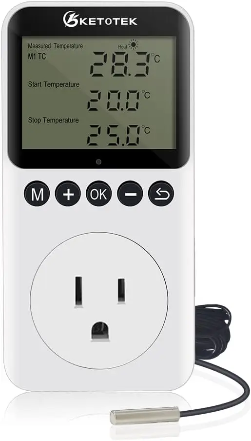 

Digital Thermostat Outlet with Timer, 120V Temperature Controller for Reptile Terrarium Greenhouse Heating Cooling
