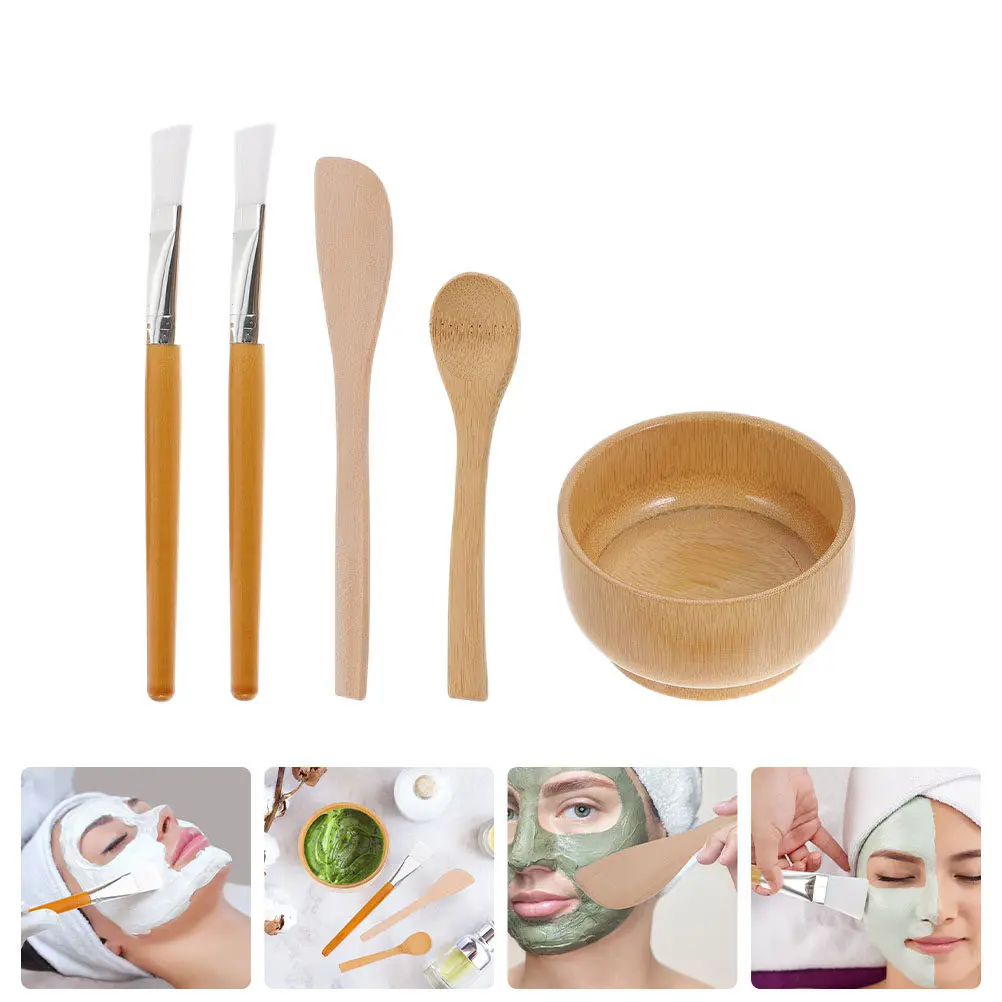 

1Set Facial Mask Bowl Set High-Class Wooden DIY Stirring Mixing Bowl Brush Spoon Kit Beauty Salon Personal Care Tools