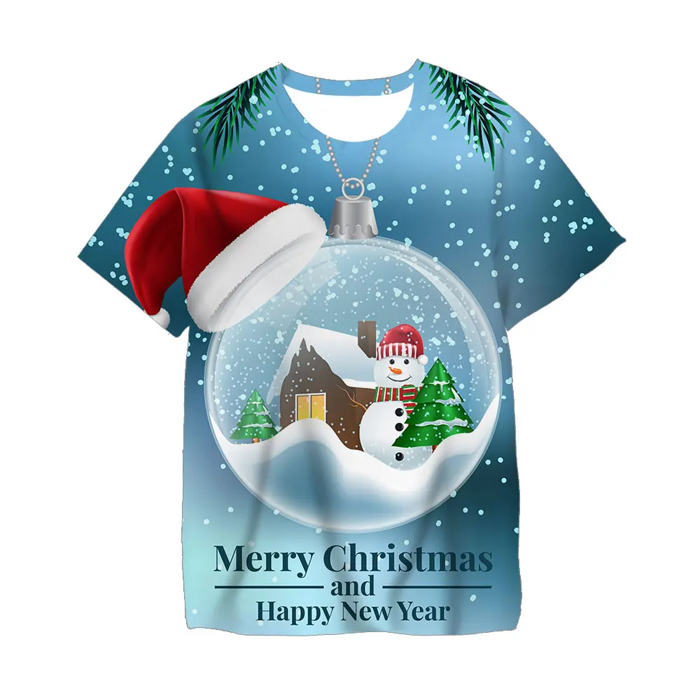 Camisetas navideñas Kawaii para niños y niñas, camisa con estampado 3D de Papá Noel y SnowmanT, informal, de cuello redondo, Unisex