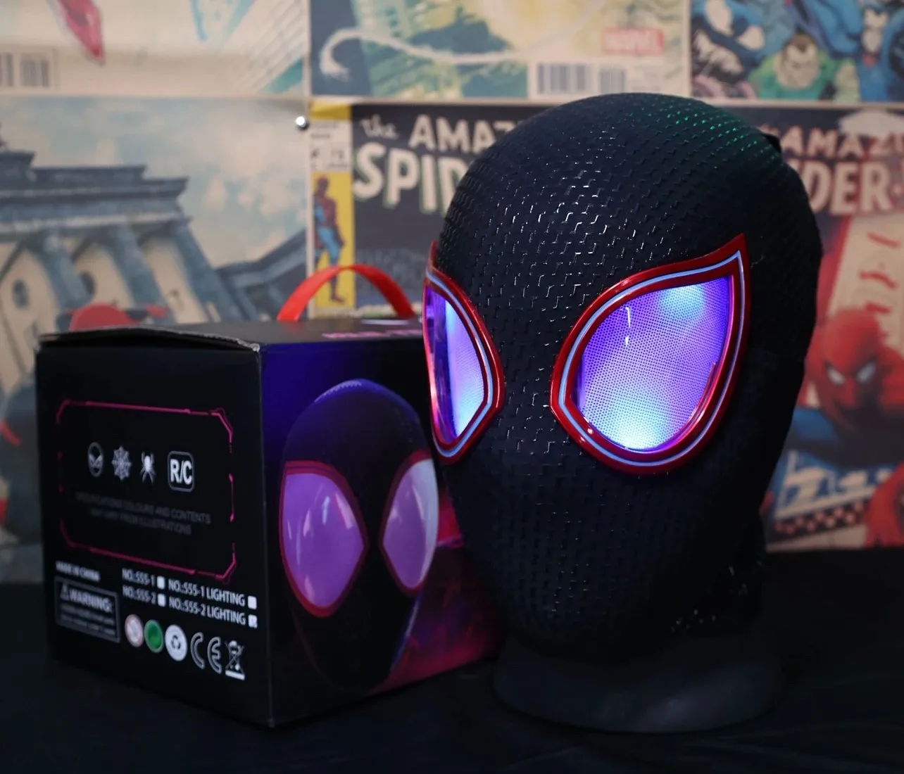1:1 Miles Morales Mask with Movable Eyes Mascara Electric Gwen Spider Helmet Ring Control Halloween Cosplay Mask Toy Man Gift