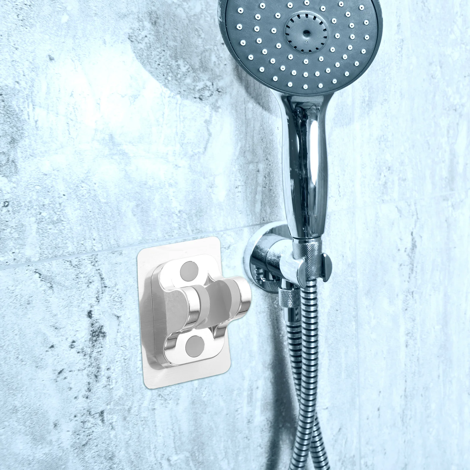 

2pcs Head Bracket Wall Mount No Drill Easy Install Sturdy Support Space Saving Modern Design Bathroom Accessories Silver