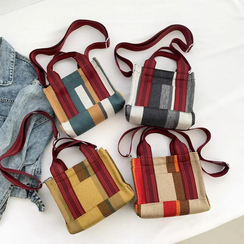 Fashion Striped Handbags Luxury Designer Tote Brand Women\'s Bag Small Canvas Shoulder Crossbody Bag Travel Shopper Bag Purse