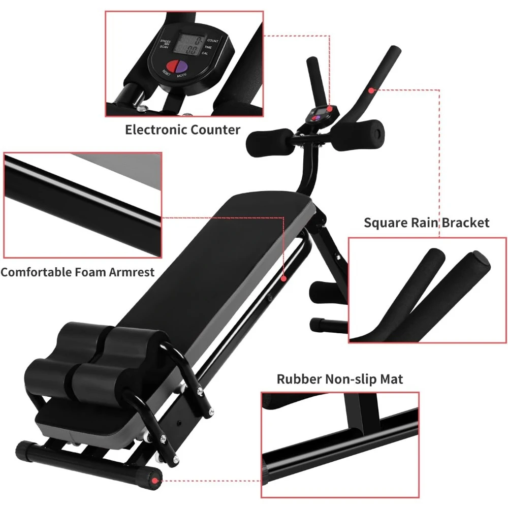 Adjustable Ab Exercise Bench,Foldable Sit Up Bench, Full Body Exercise Equipment with LCD Monitor for Leg,Sit-up Exercise