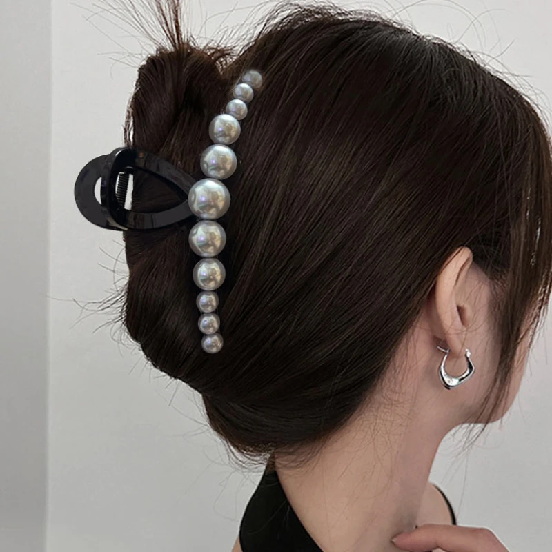 HXL Pearl Barrettes Word Clip High-End Grip Large Back Head Shark Clip