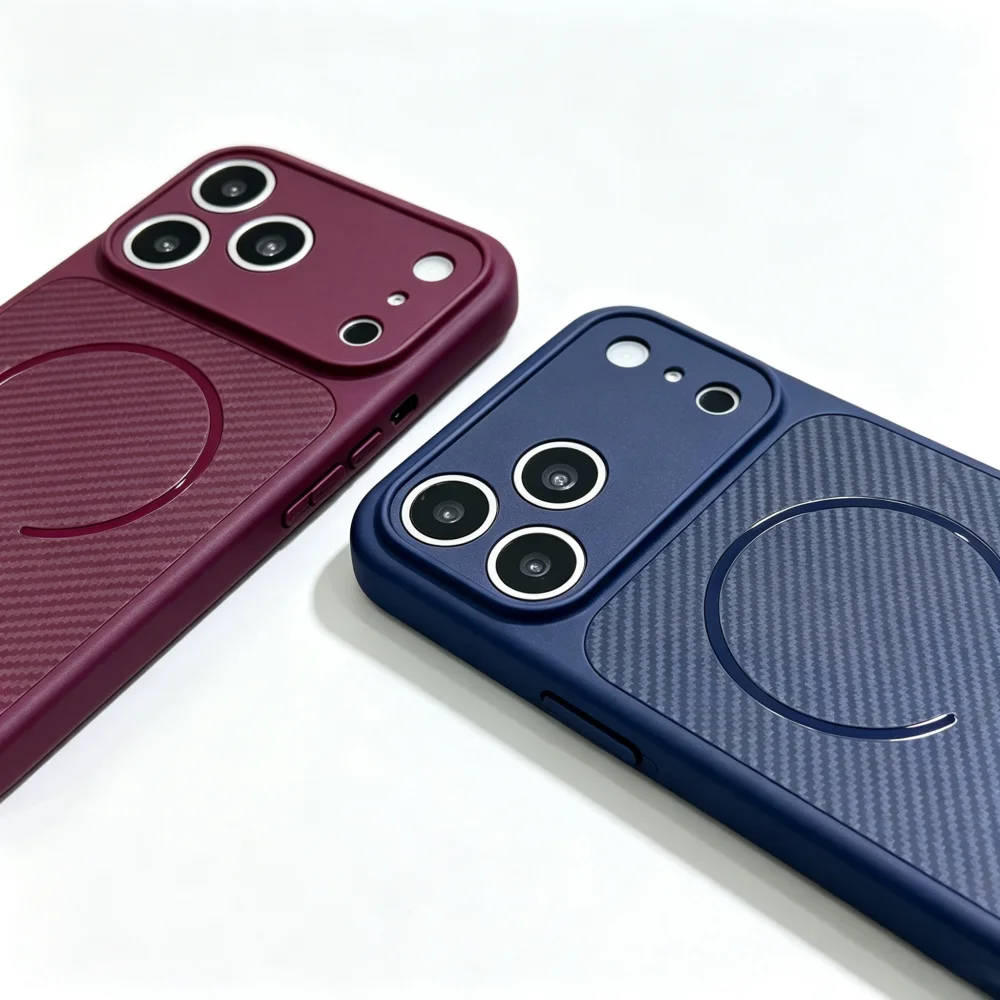 Luxury Retro Carbon Fiber Pattern For Magsafe Magnetic Case For iPhone 18 17 Air 16 15 14 13 Pro Max Plus Soft Silicone Cover view 2