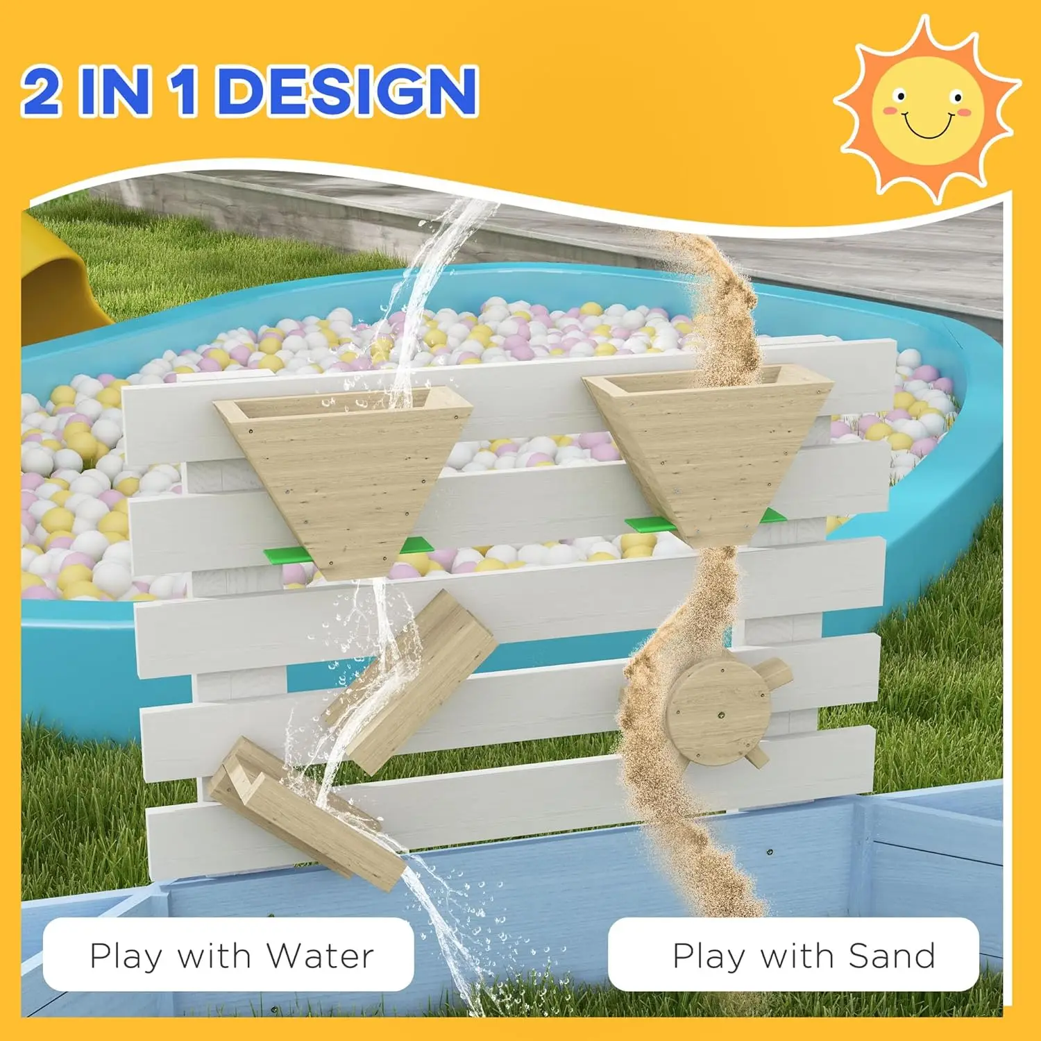 Kinder Holz Sandkasten, große Outdoor-Sand kästen mit 6 Tier gemusterten Sitzen, Wasser & Sand Spielzeug, Eimer, Tafeln, Sandgrube f
