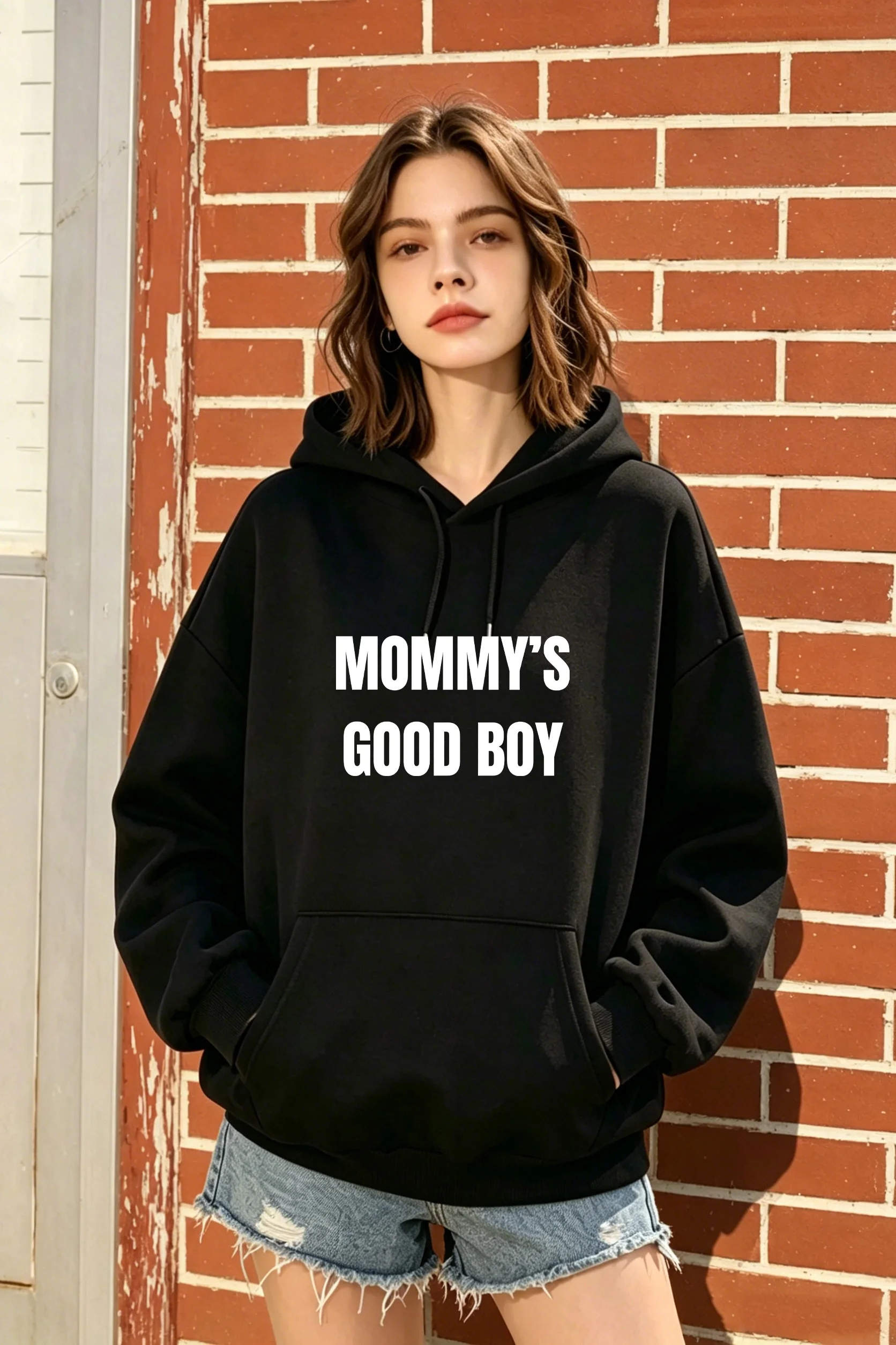 

Women's Black Oversized Hoodie with cute letter print, casual & sweet for fall and winter daily wear.