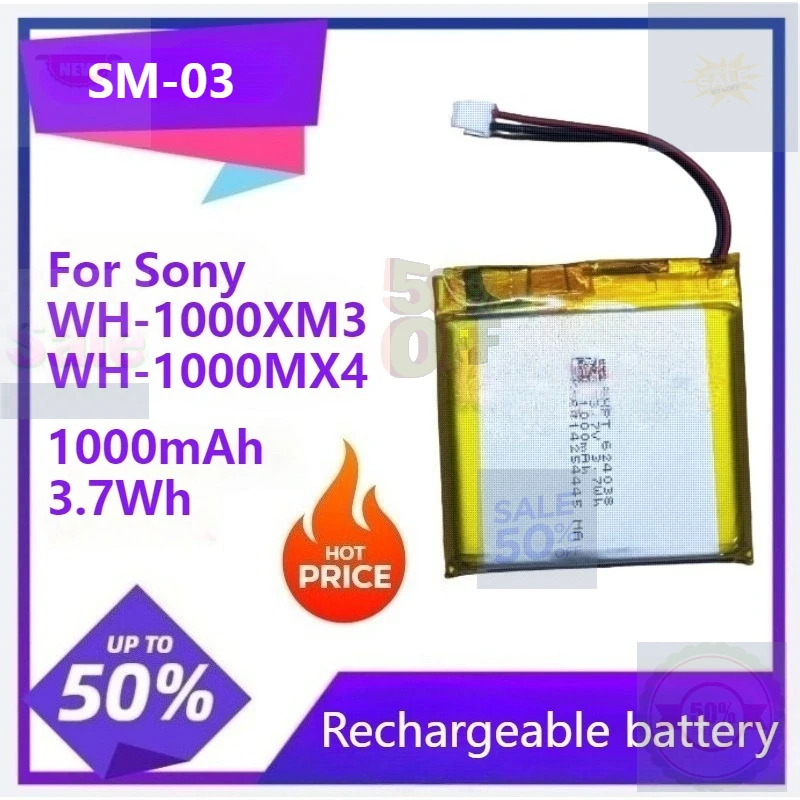 

SM-03 SP624038 Battery for Sony WH-1000XM3 WH-1000MX4 WH-CH710N WH-XB900N Lithium-ion Headset Batterie Accumulator 1000mAh 3.7Wh