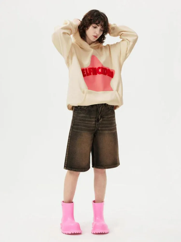 الأمريكية الرجعية المطرزة ستار هوديس المرأة الخريف الشتاء فضفاضة طويلة الأكمام البلوز الهيب هوب البلوز الشارع الشهير هود القمصان