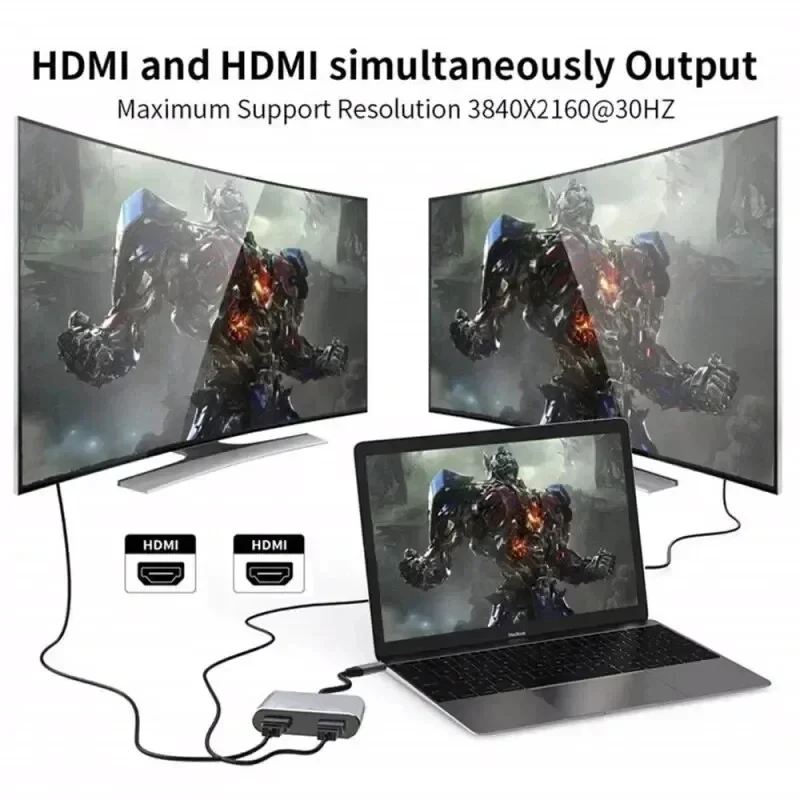 Type C to Dual HDMI Splitter 4K@60Hz 60W PD With Charging USB A Dual HD Adapter Hub Converter Cable For MacBook iPhone Laptop view 5