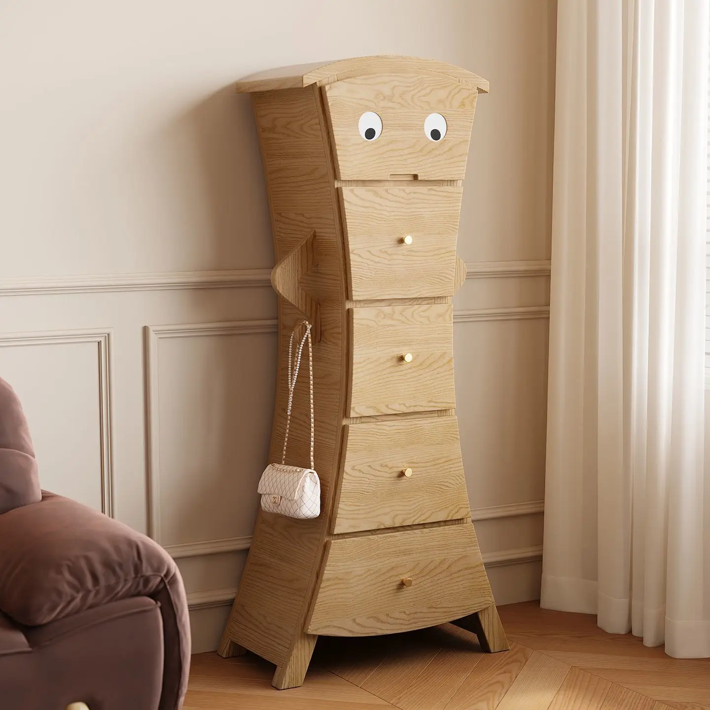 Solid wood waist bedroom storage robot living room locker