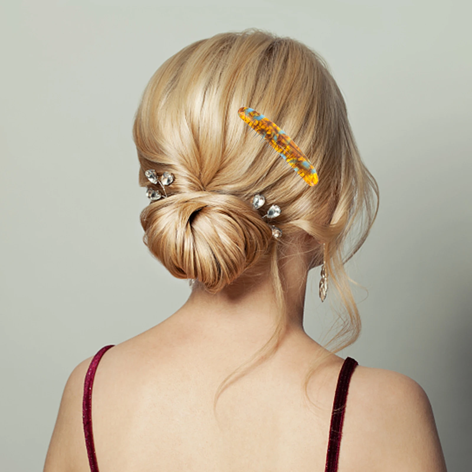 

2Pcs Hair Combs Women French Combs Longlasting Iron Teeth Tidy Hairstyles Marble Pattern Durable Accessories