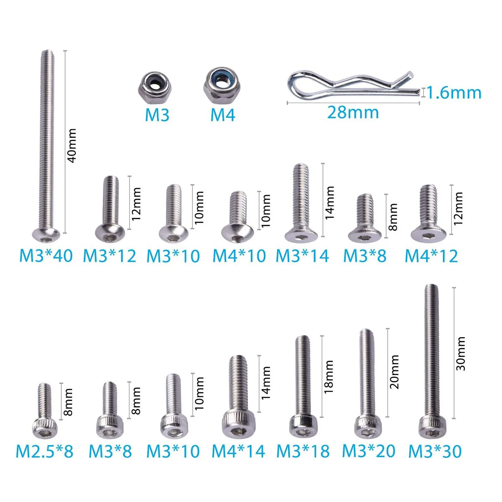 DELAM-410 szt. Zestaw śrub ze stali nierdzewnej z łbem stożkowym do modeli RC 1/10 1/8 Traxxas Slash Rustler Axial Hsp Hpi Arrma Redcat