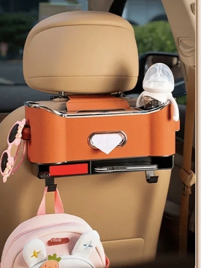 Car Multifunction Tissue Box Back Organizer Rear Drain Cup Holder Tissue Box Car Seat Storage Box