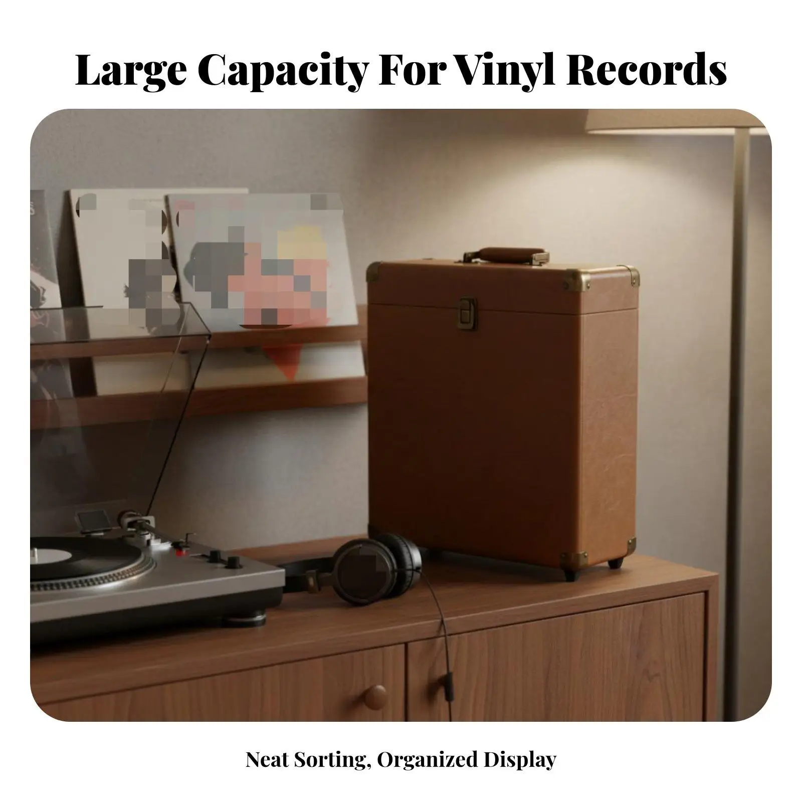 Spacious CD and Vinyl Organizer Case with Classic Brown Exterior for Audiophile Collection and Decor