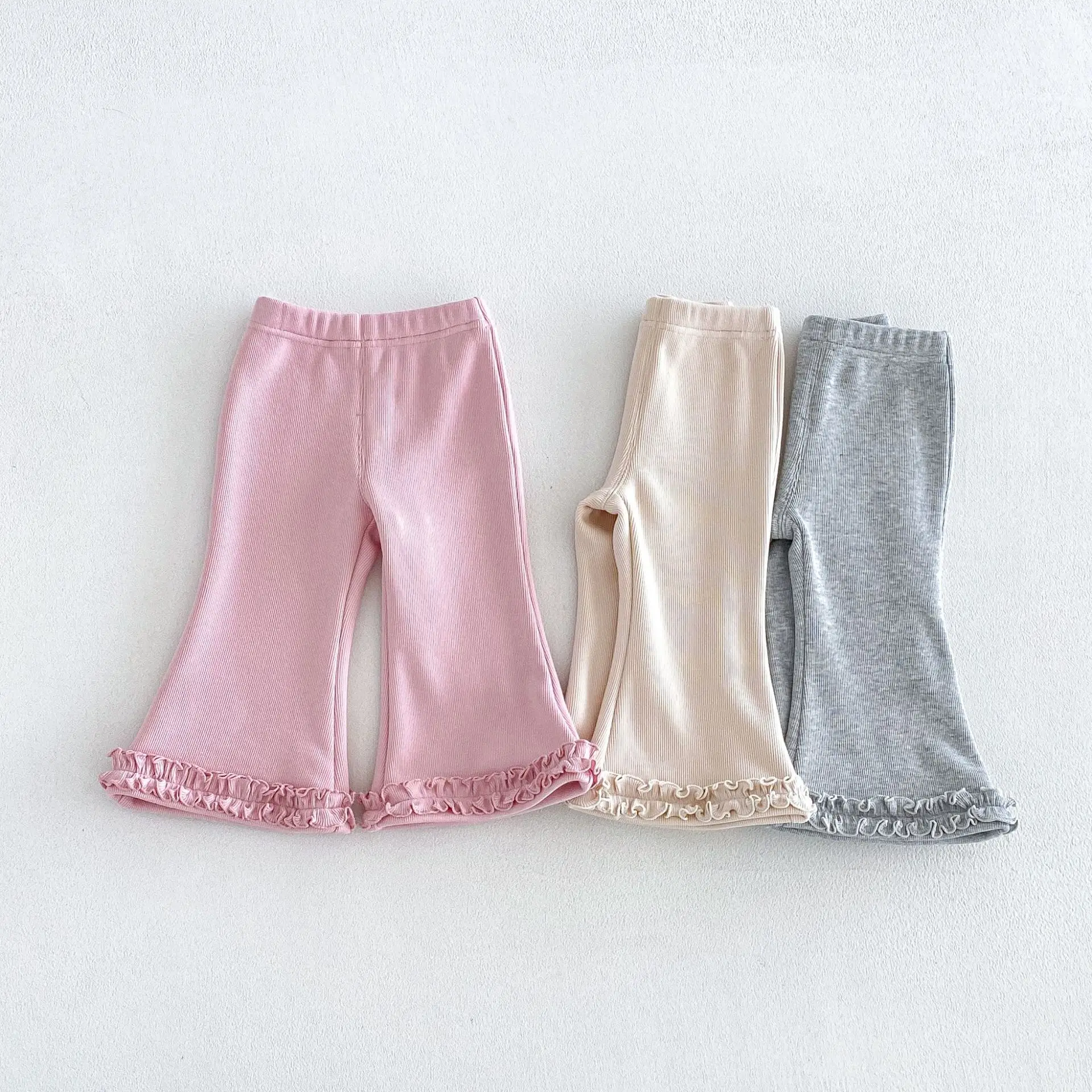 Kids Girls Fleece Lined Flare Leggings Solid Color High Elastic Ruffle Pants Casual Winter Knitted Baby Clothes